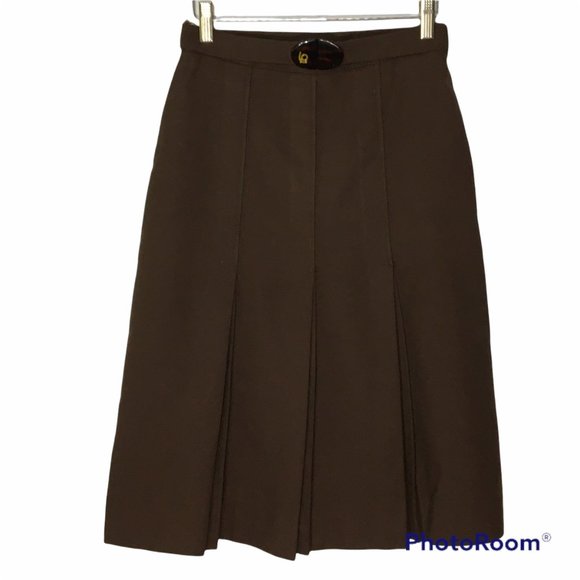Vintage Brown Pleated Wool Skirt Made in Italy - Picture 1 of 10